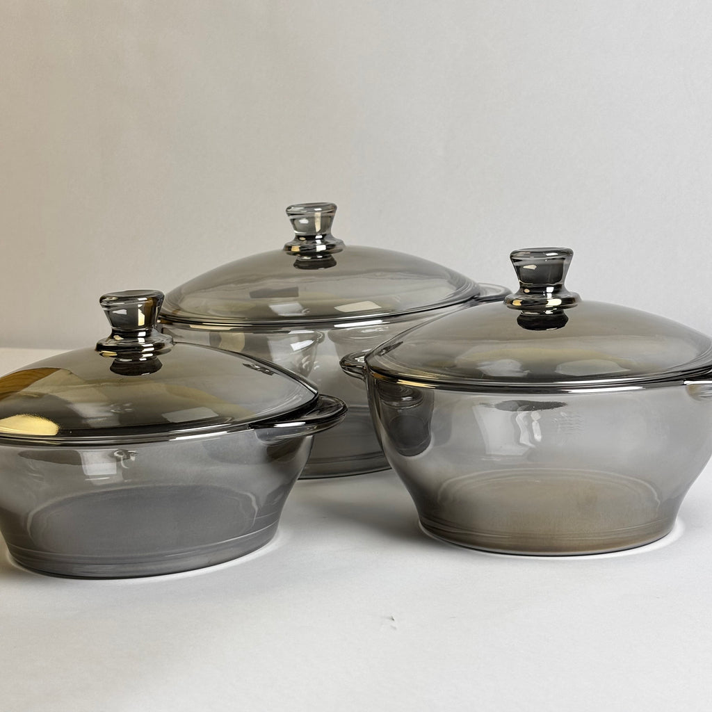 3 Pcs GREYISH Glass Bowl Set With Lid  |Eb100/L3HS