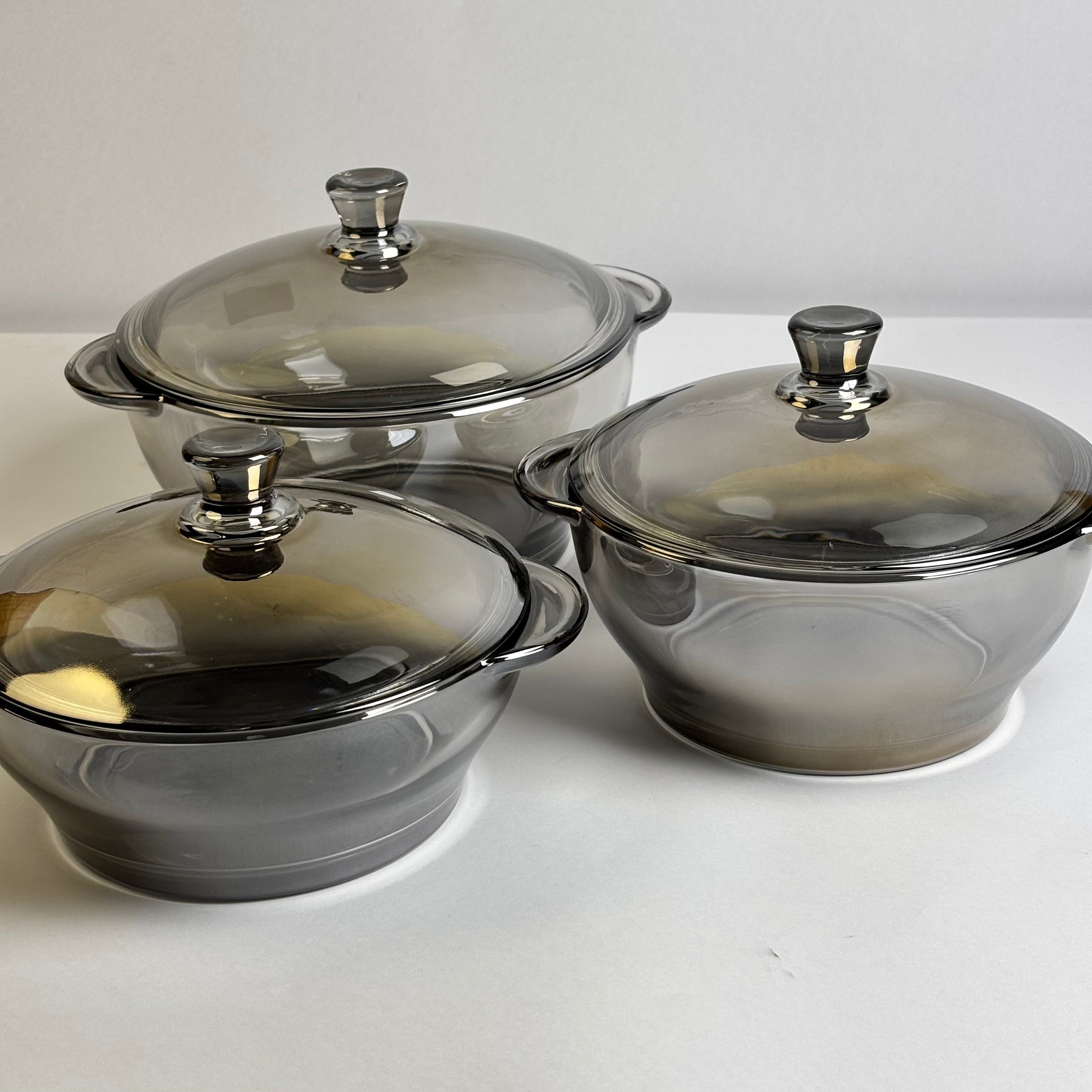 3 Pcs GREYISH Glass Bowl Set With Lid  |Eb100/L3HS