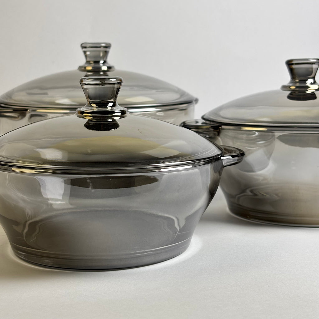 3 Pcs GREYISH Glass Bowl Set With Lid  |Eb100/L3HS
