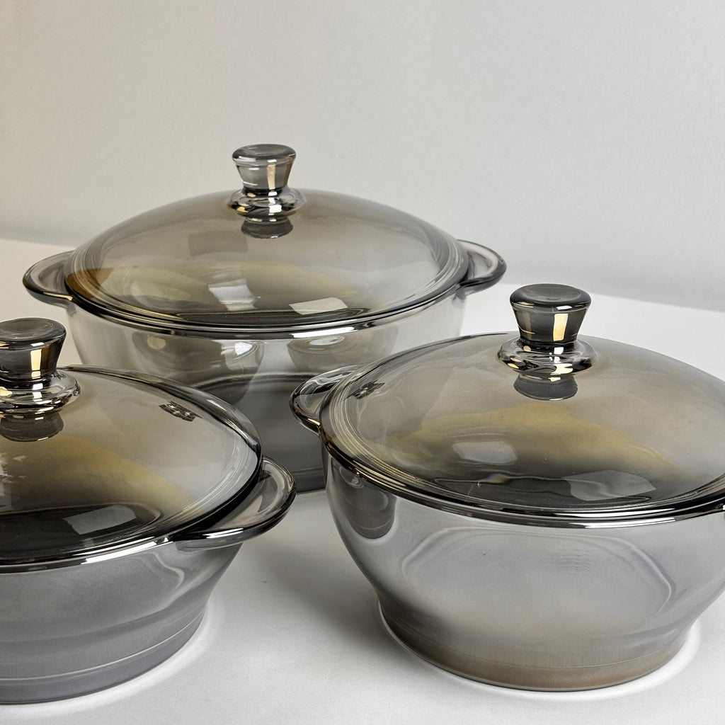 3 Pcs GREYISH Glass Bowl Set With Lid  |Eb100/L3HS