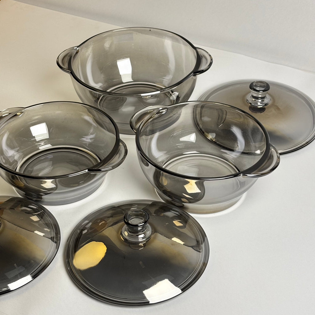 3 Pcs GREYISH Glass Bowl Set With Lid  |Eb100/L3HS