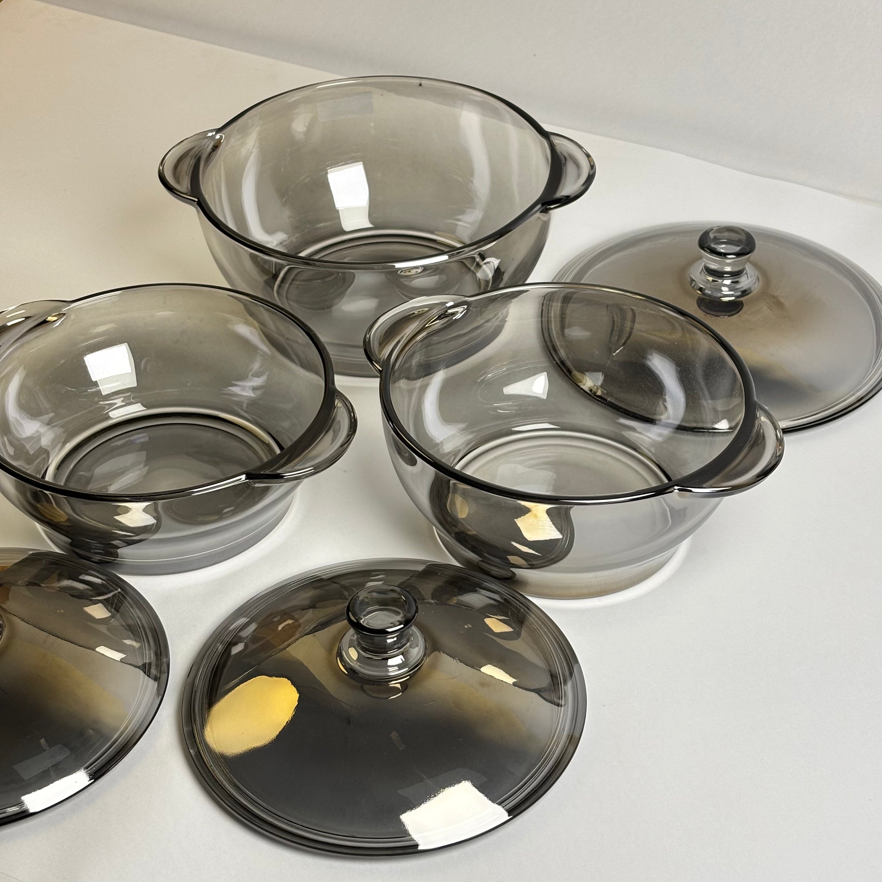 3 Pcs GREYISH Glass Bowl Set With Lid  |Eb100/L3HS