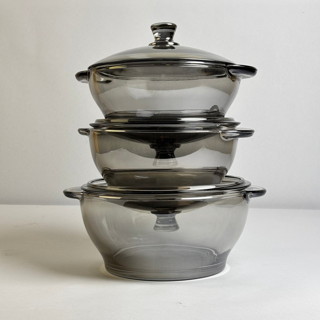 3 Pcs GREYISH Glass Bowl Set With Lid  |Eb100/L3HS
