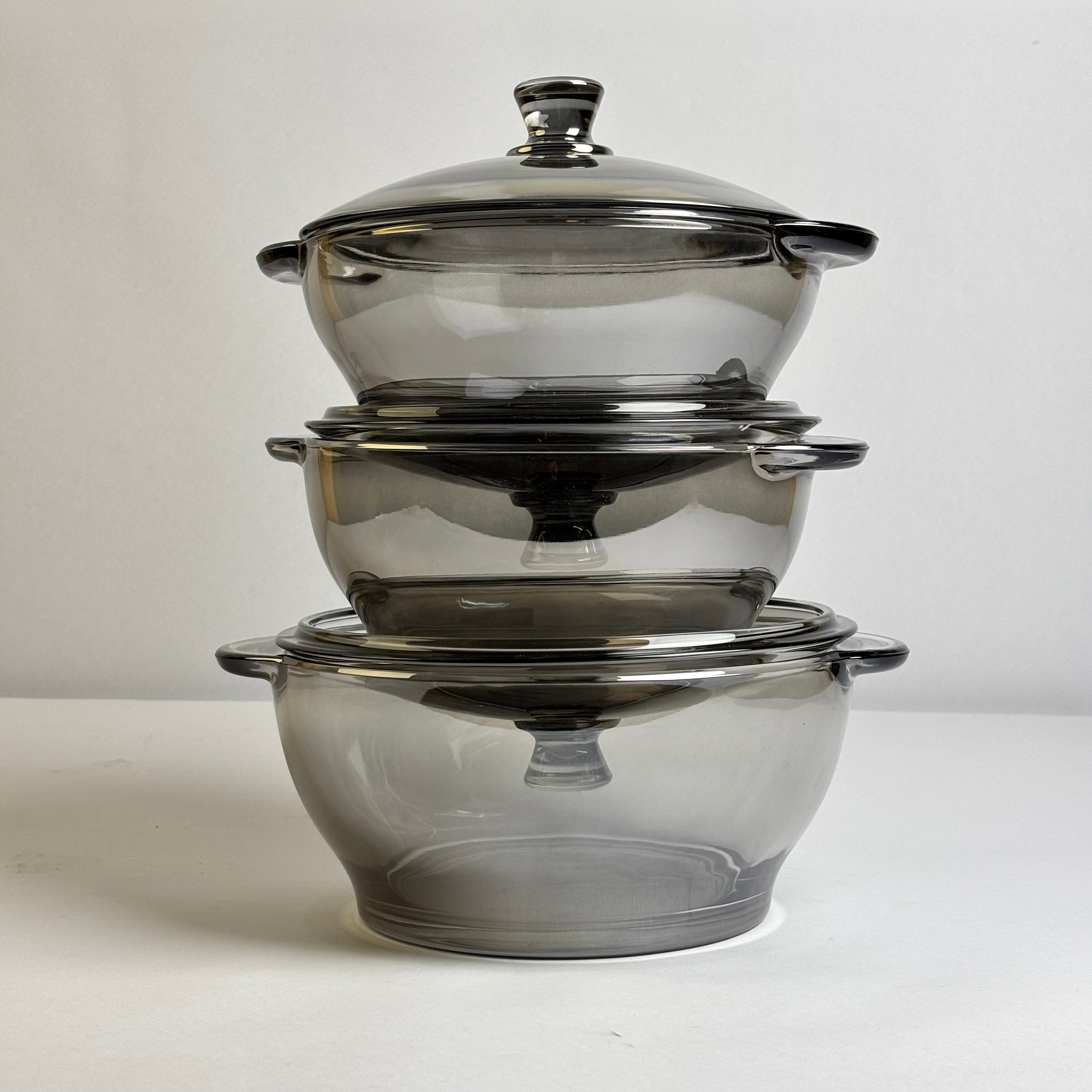 3 Pcs GREYISH Glass Bowl Set With Lid  |Eb100/L3HS