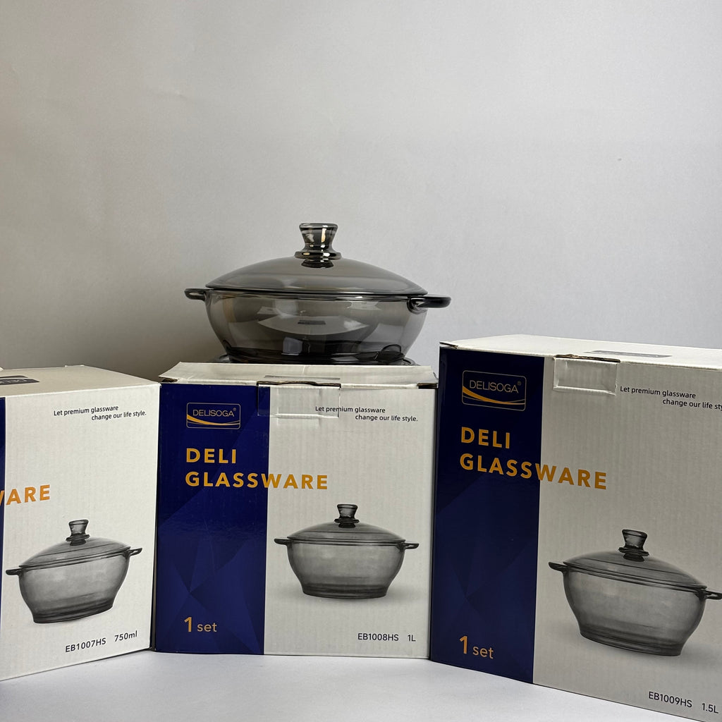 3 Pcs GREYISH Glass Bowl Set With Lid  |Eb100/L3HS