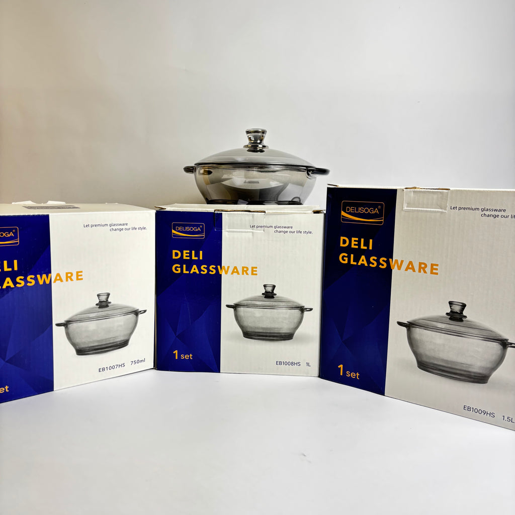 3 Pcs GREYISH Glass Bowl Set With Lid  |Eb100/L3HS